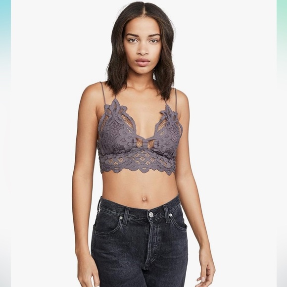 Free People Adela Bralette Dark Grey Lace Size Small NWT - Picture 1 of 6
